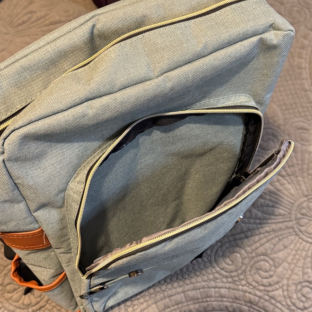 Faskin Men's/Womens Stylish Green and Tan Backpack - Picture 7 of 10